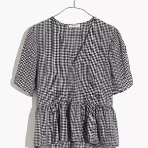 Crossover Peplum Top in Textured Gingham Check